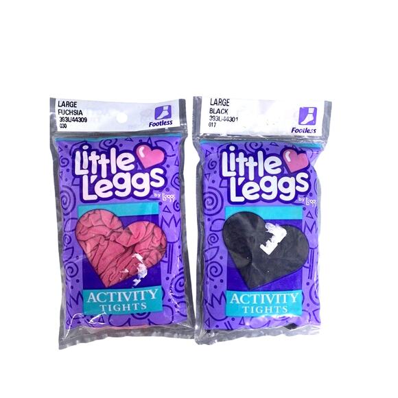 Vintage Little L'eggs Leggs Activity Footless Tights Girls Large Black Pink Lot - Picture 1 of 7